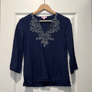 Lilly Pulitzer Embroidered Navy Blue Women's Top
